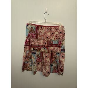 Vintage Y2K Blue Plate Cotton Tiered Skirt Womens Petite PM Travel Resort